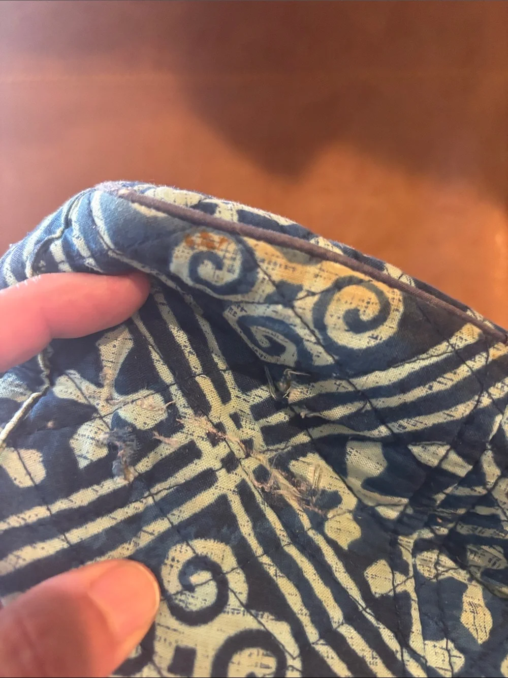 Vintage Vera Bradley Blue and White Quilted Top-Handle Cosmetic or lunch bag
